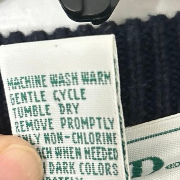 Vintage IZOD Cotton Nautical Flag Knit Cardigan Sweater Navy Cream L 90s Coastal - Picture 10 of 10